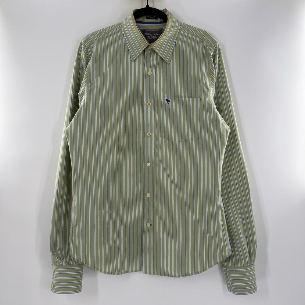 Vintage Abercrombie & Fitch Muscle Shirt Men's Large Green Striped Slim Fit Y2K